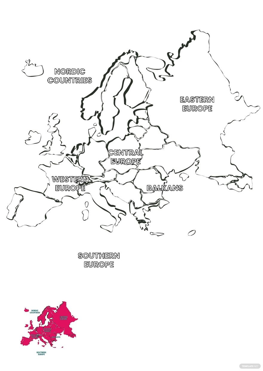 Europe Map With Regions Coloring Page In PDF Download Template