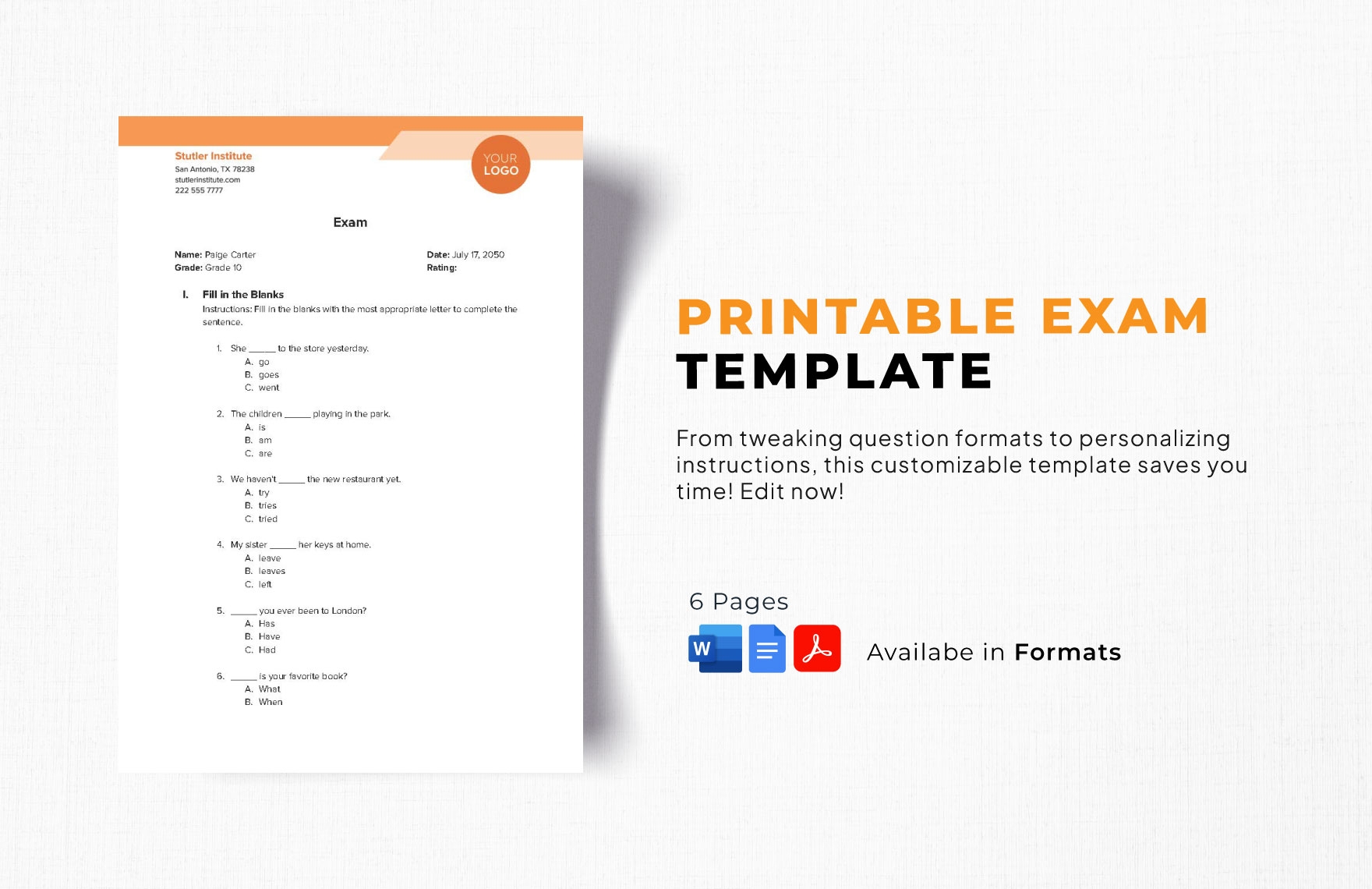 Exam Paper Template In Word PDF Google Docs Download Template Exam Paper Template In Word PDF Google Docs Download Template