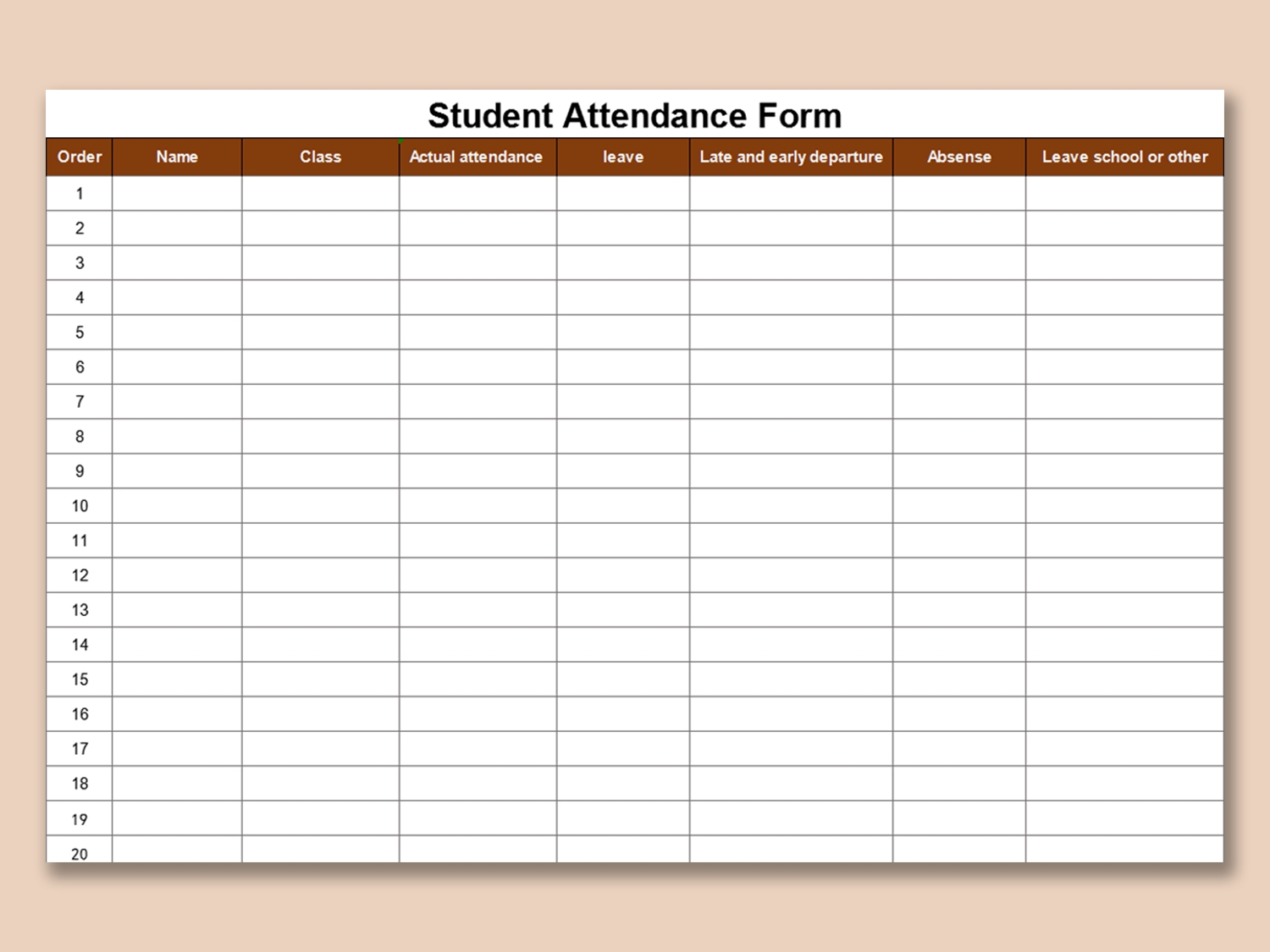 Class Attendance Sheet Printable