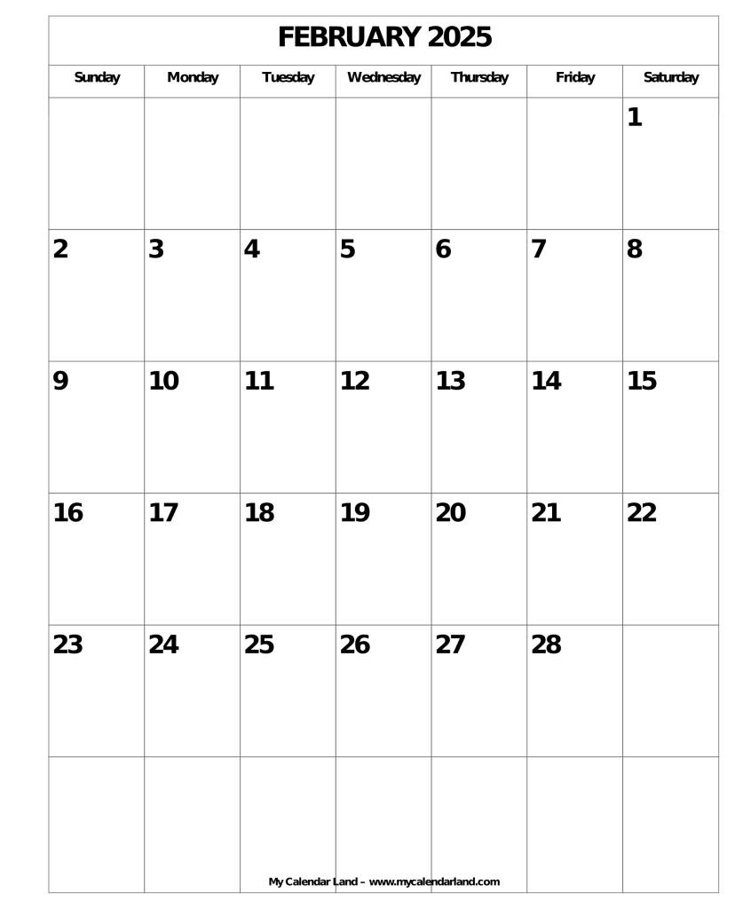 February 2025 Calendar My Calendar Land