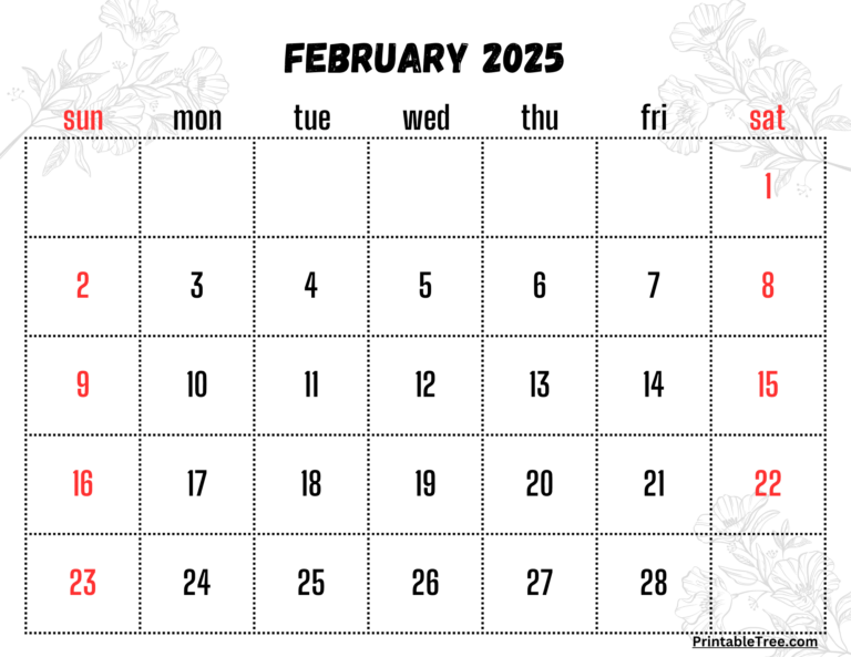 February 2025 Calendar Printable PDF Template With Holidays