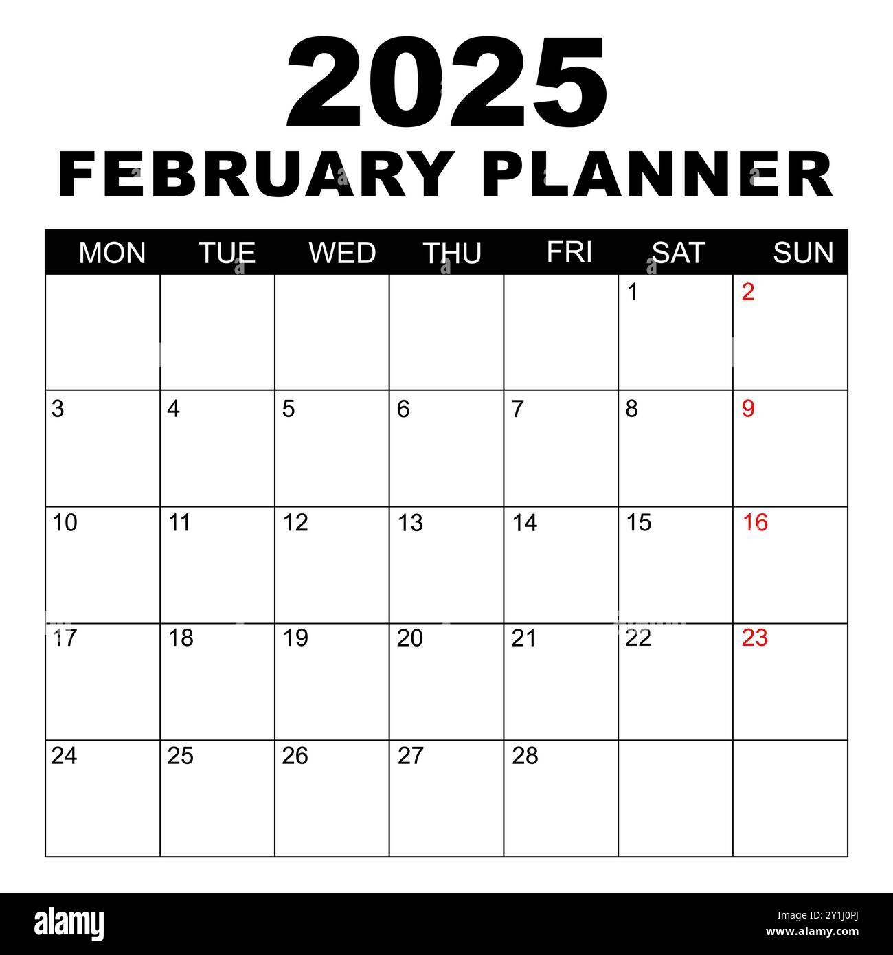 February 2025 Calendar Week Starts On Monday Blank Calendar Template Fits Letter Size Page Stationery Design Simple Set Calendar 2025 Monthly Stock Vector Image U0026 Art Alamy
