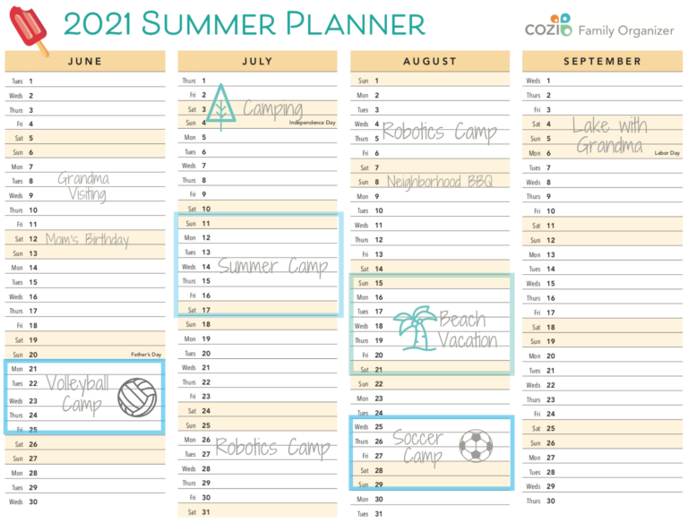 Final Cozi Summer Planner 4month Cozi Family Organizer