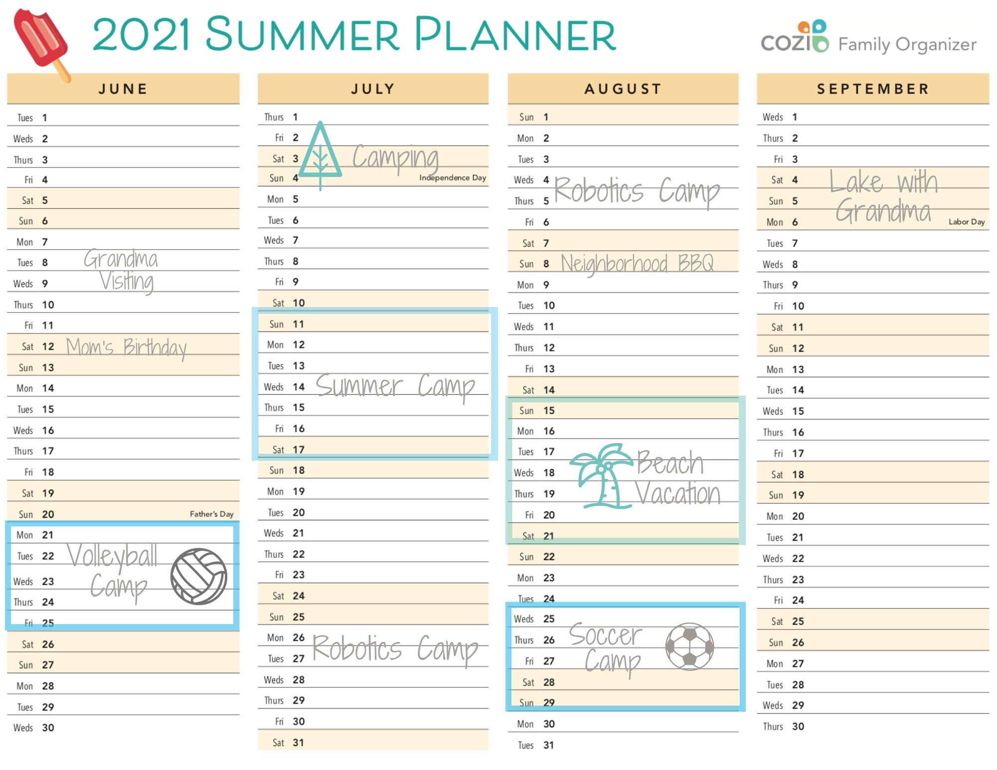 Final Cozi Summer Planner 4month Cozi Family Organizer Final Cozi Summer Planner 4month Cozi Family Organizer