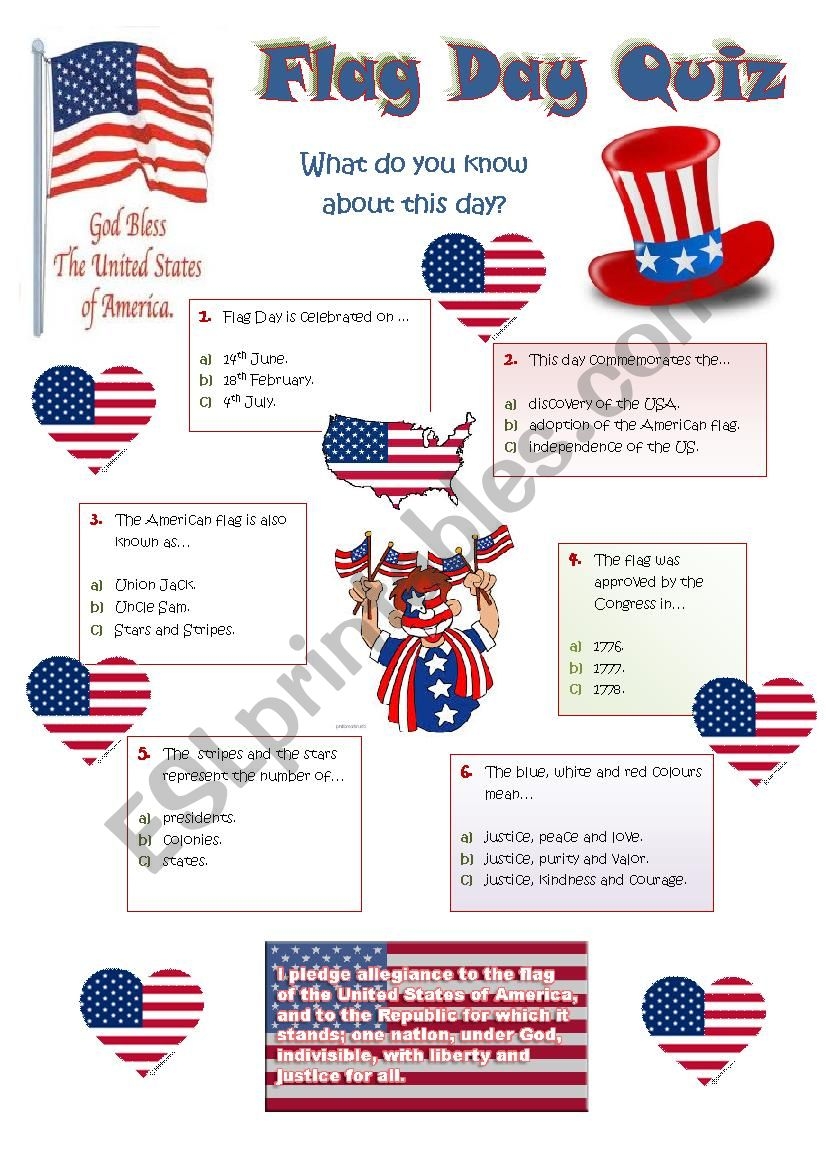 FLAG DAY 14th JUNE QUIZ ESL Worksheet By Ticas