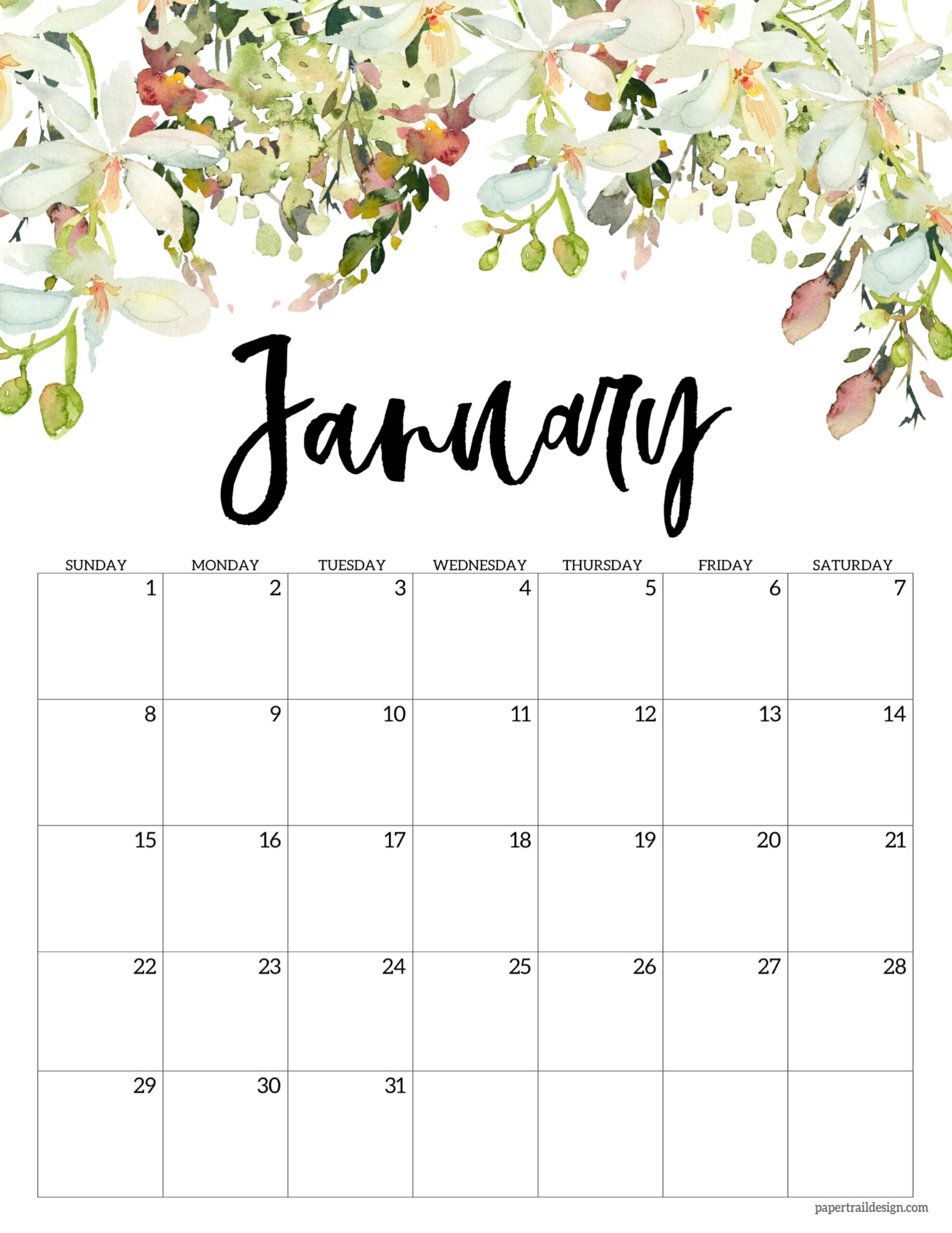 Floral Calendar Printable 2023 Paper Trail Design
