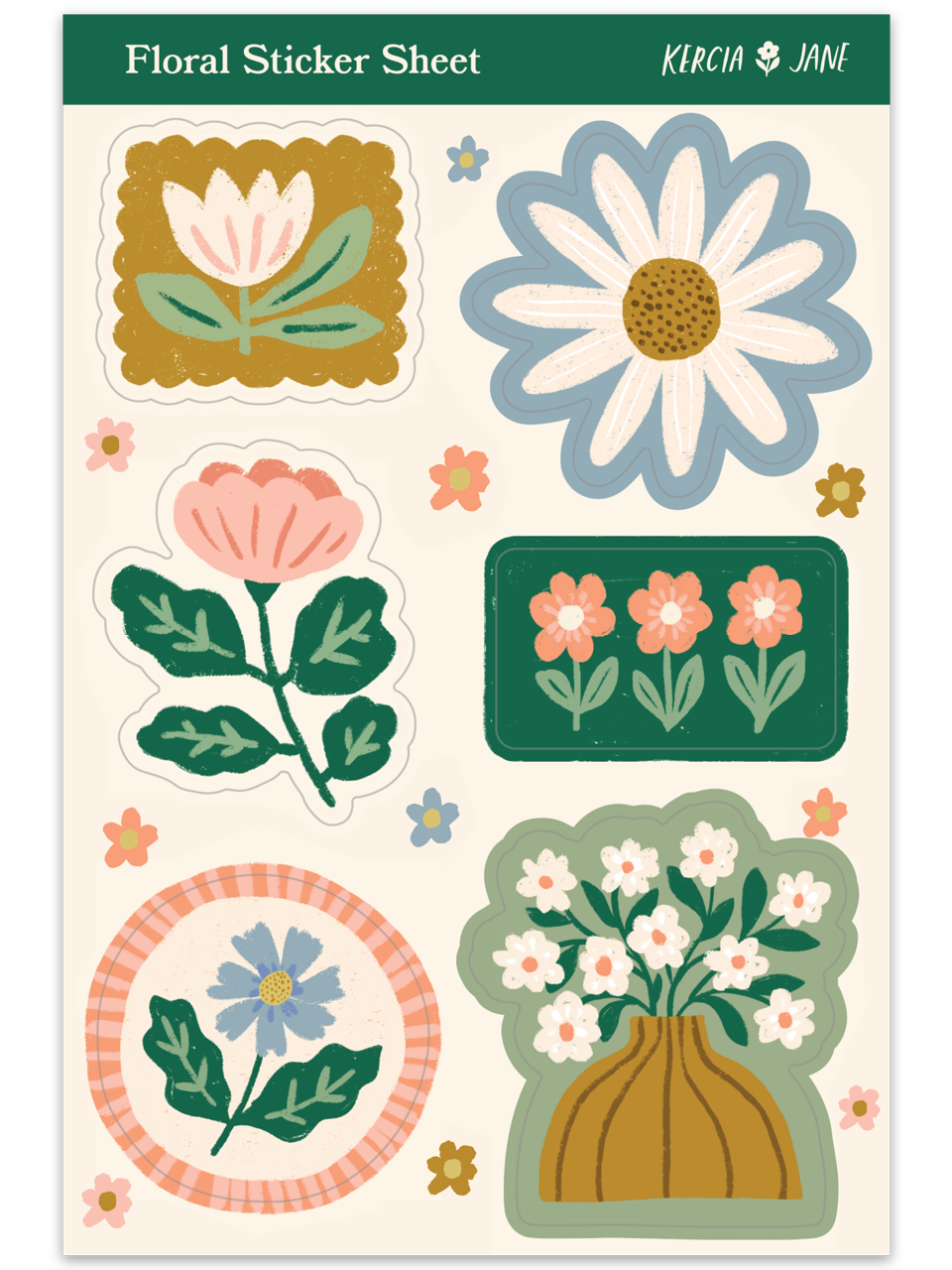 Floral Sticker Sheet Kercia Jane Design