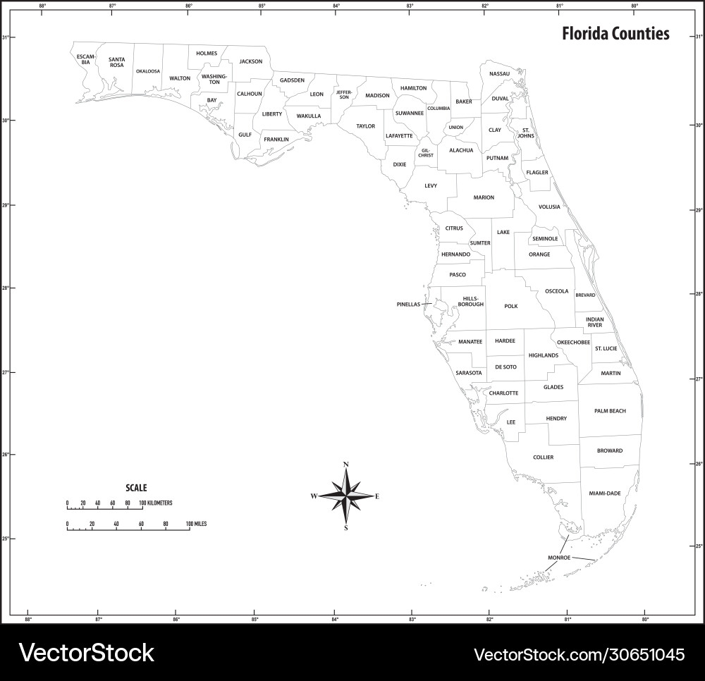Florida State Outline Administrative Map Vector Image Florida State Outline Administrative Map Vector Image