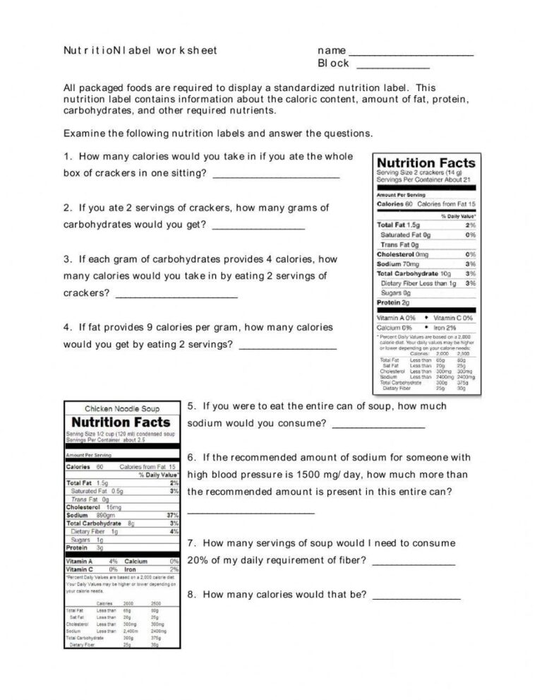 Food Labels Worksheet Live Worksheets Worksheets Library