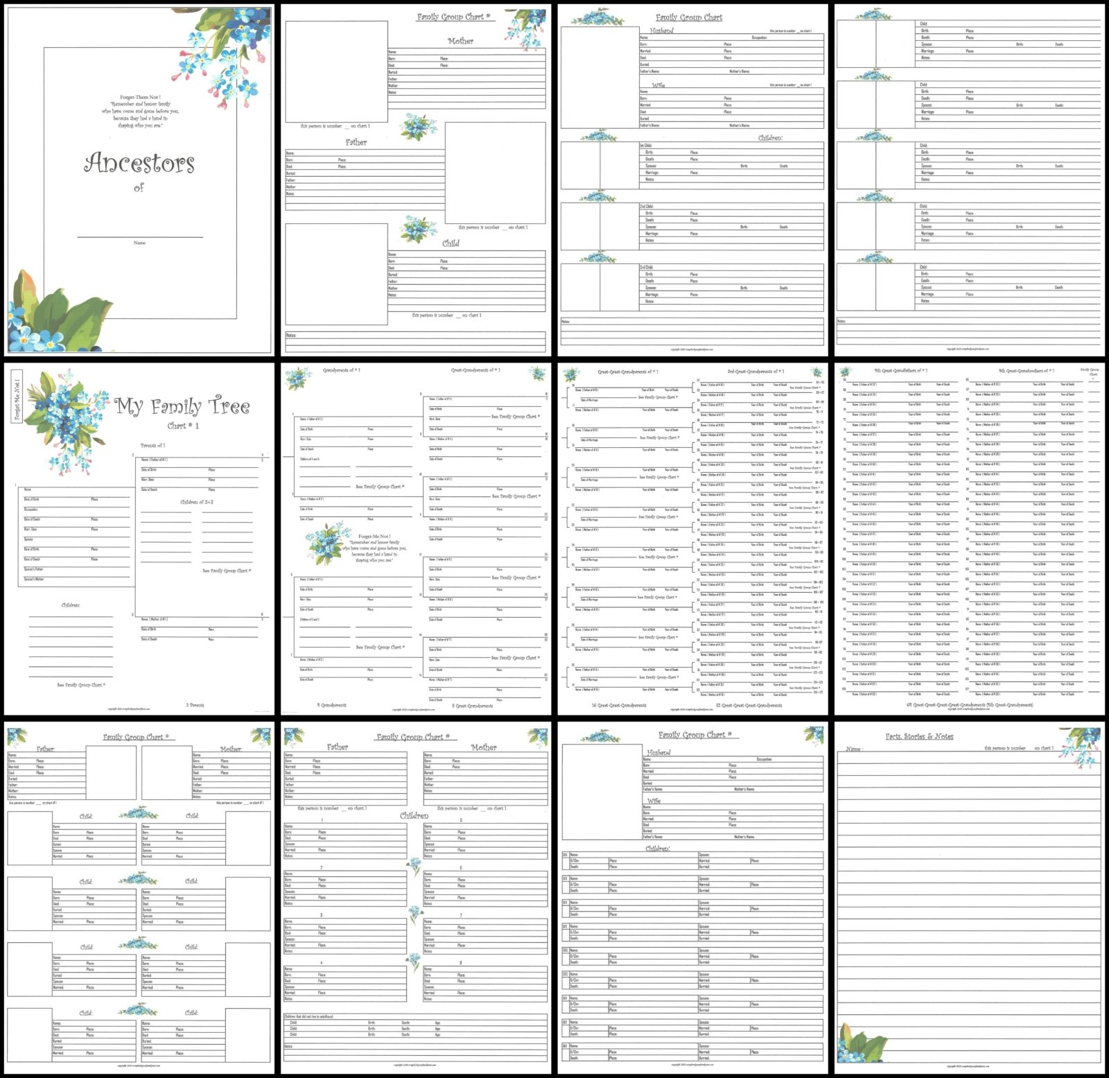 Forget Me Not Ancestors Downloadable Chart Collection Scrapbook Your Family Tree