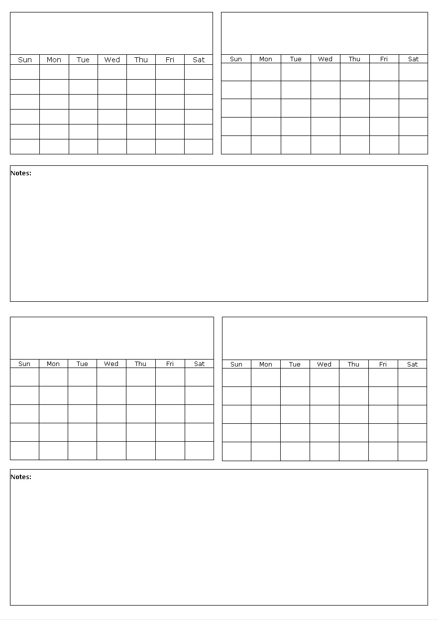 Four Months On A Page Blank Calendar Template Four Months On A Page Blank Calendar Template