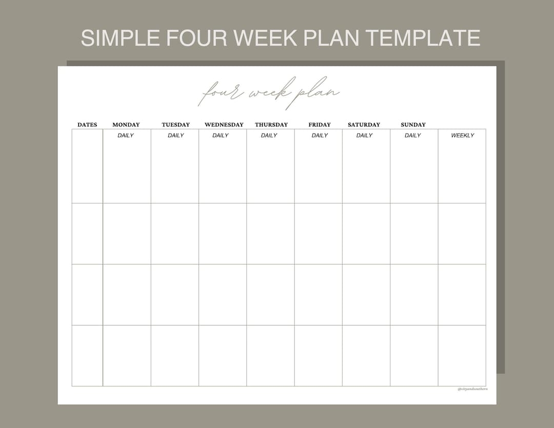 Four Week Plan Template Etsy