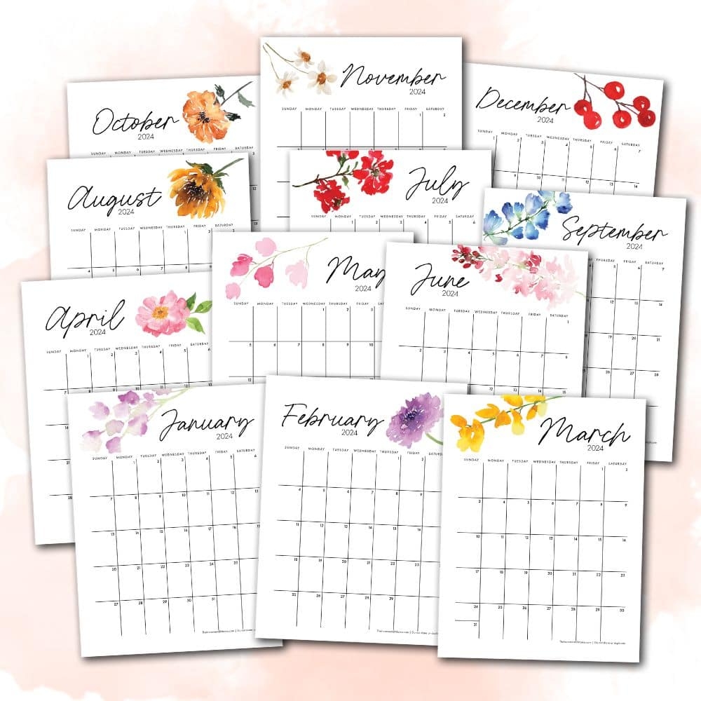 Free 2024 Floral Calendar Download 12 Monthly Templates The Incremental Mama