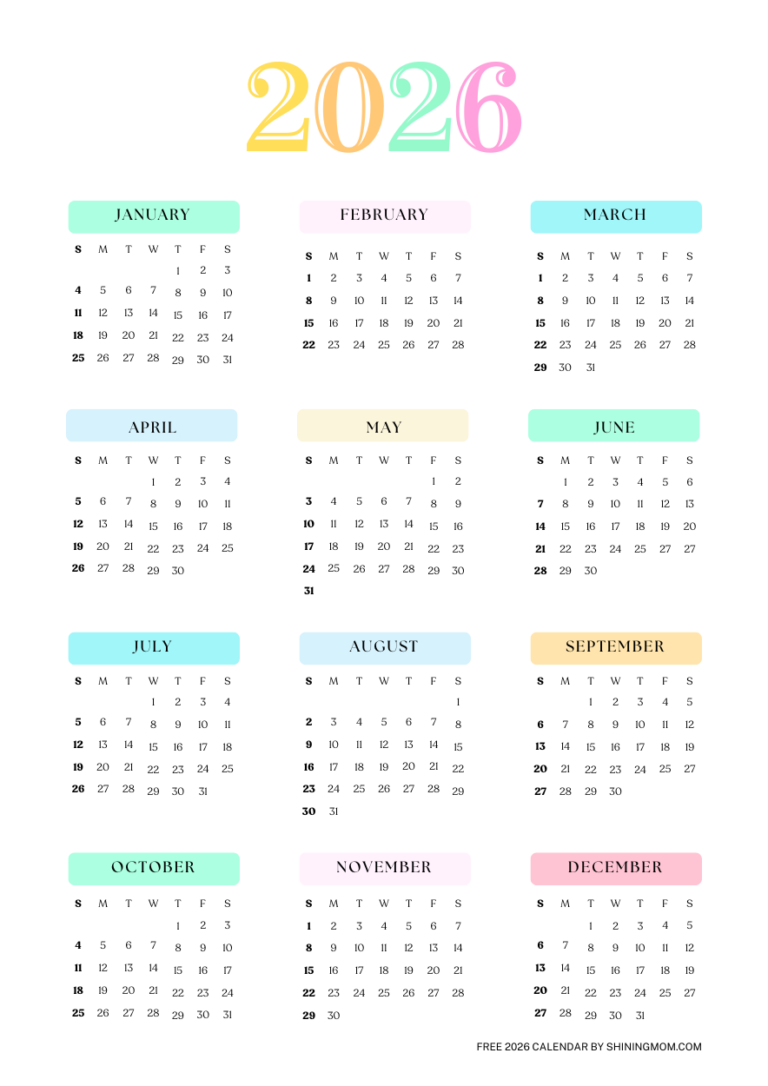 Free 2026 Yearly Calendar Printables Best One Page Templates 