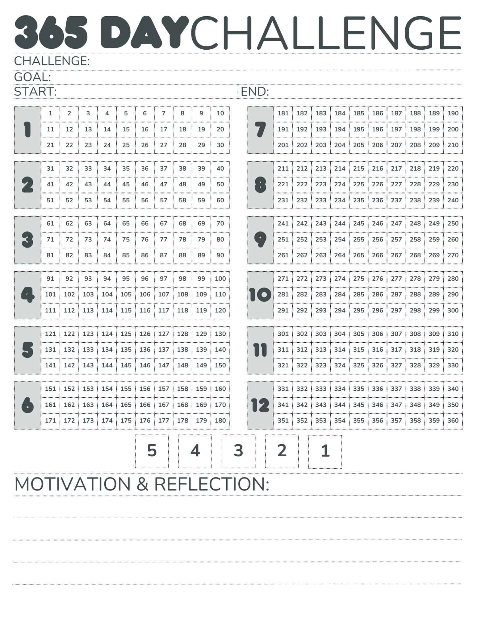 Free 365 Day Challenge Calendar For Resolutions