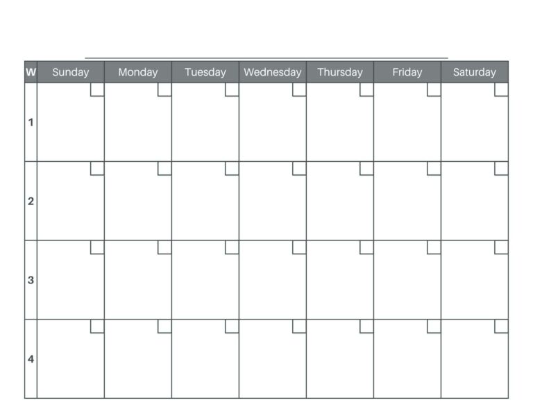 Free 4 Week Calendar Printable Blank Template