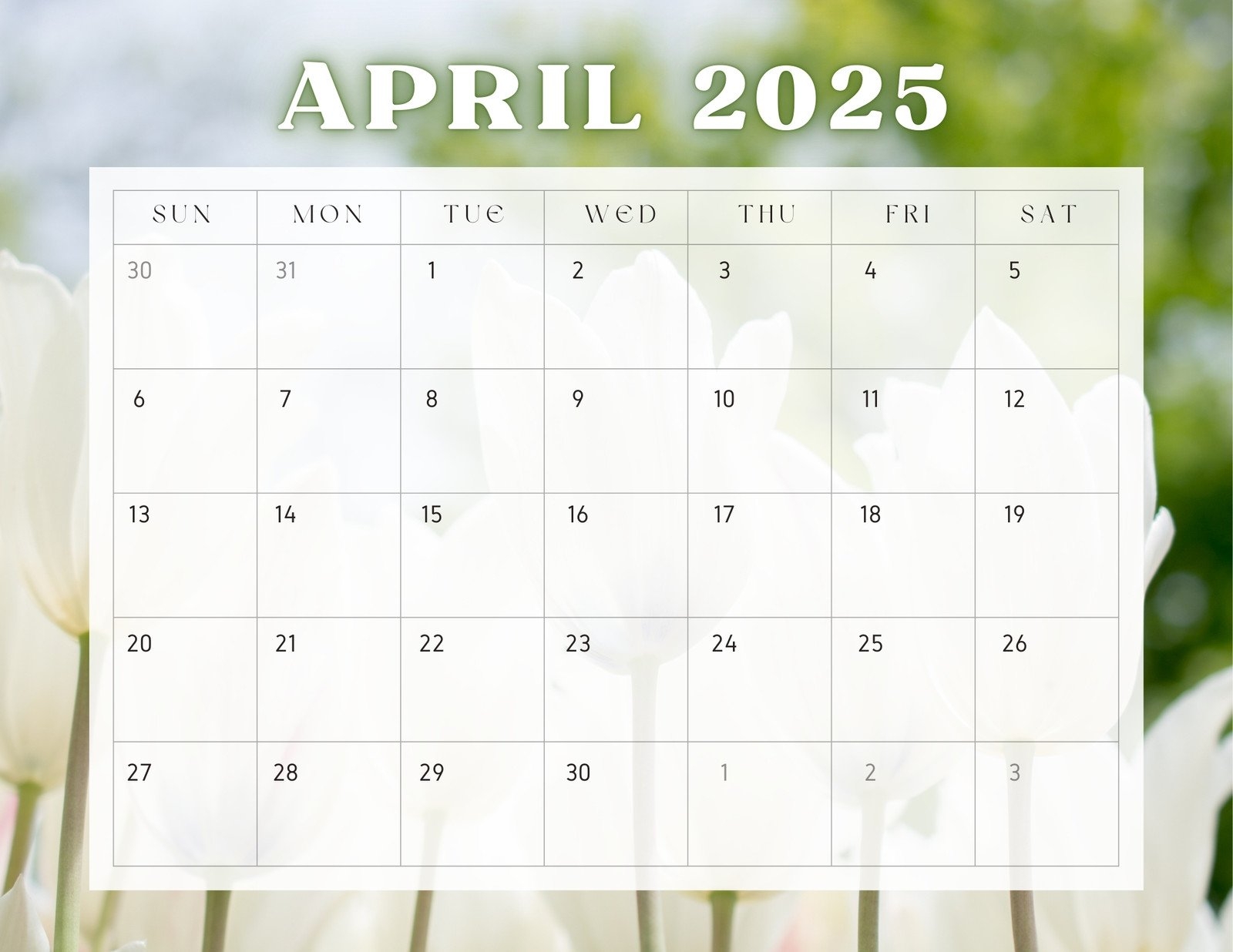 Month Of April Printable Calendar