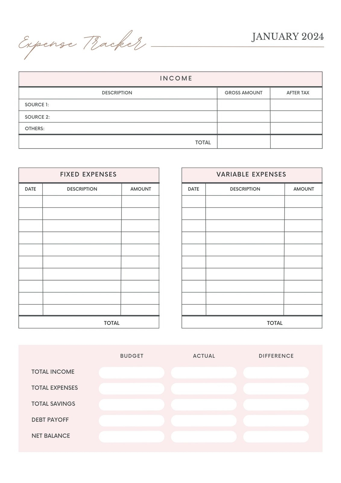 Free Printable Budget Sheet