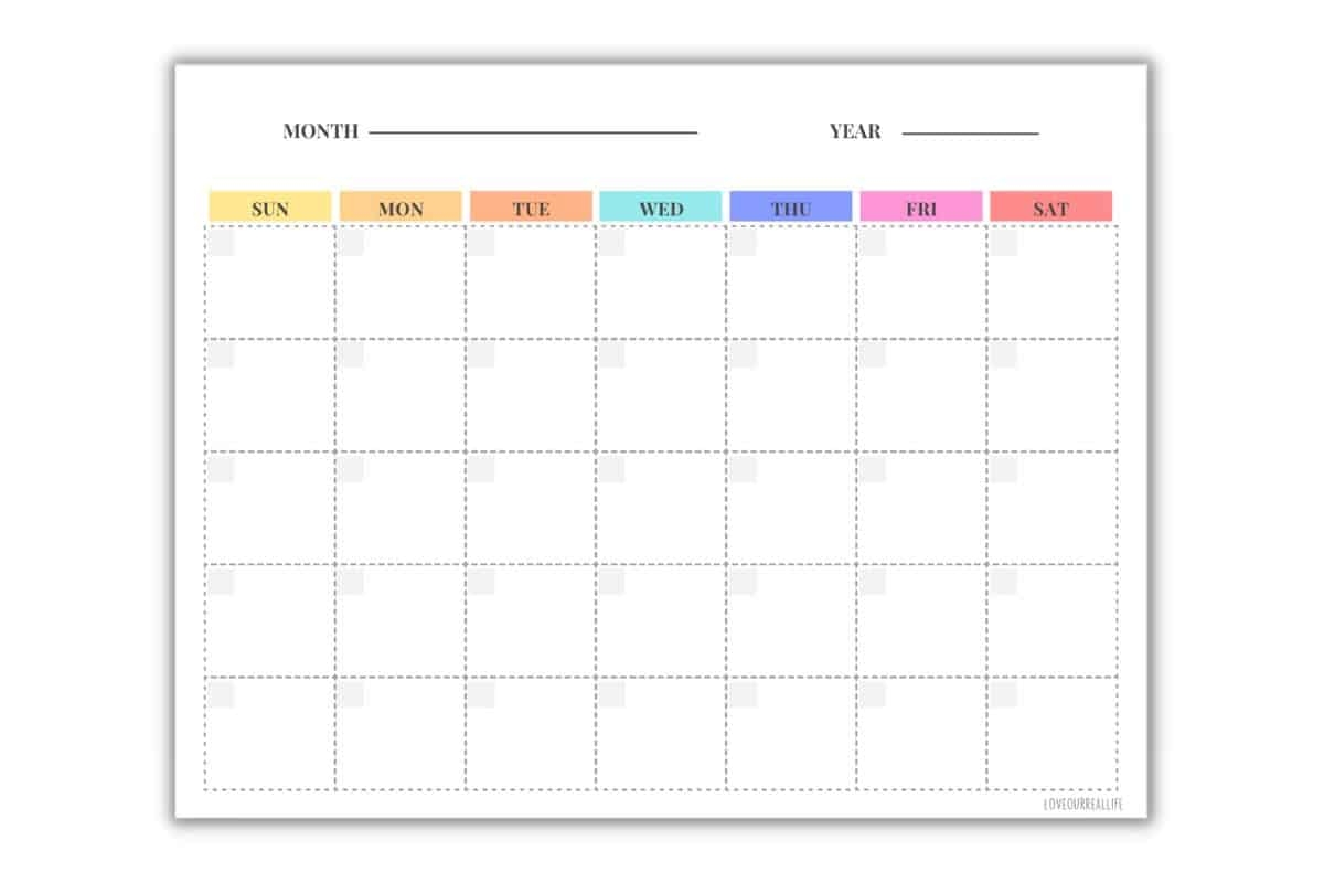 Free Printable Monthly Calendar Pages Free Printable Monthly Calendar Pages