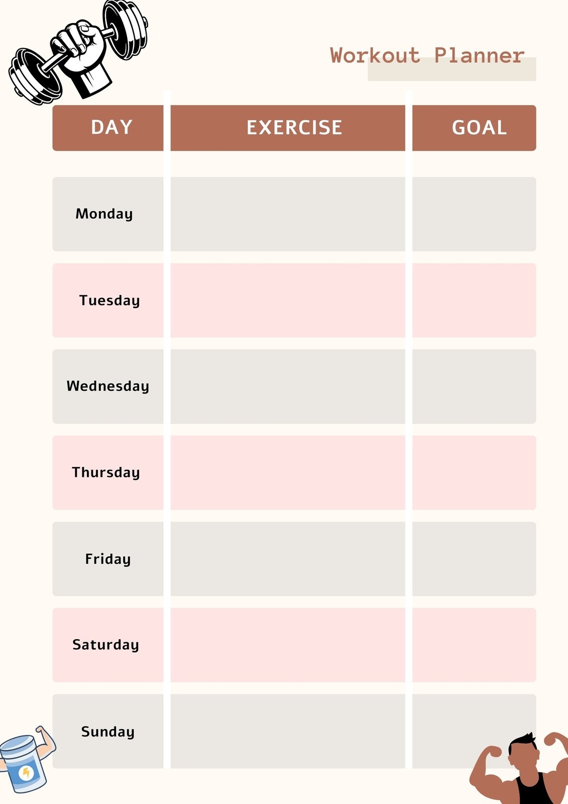 Free Custom Printable Workout Planner Templates Online Canva