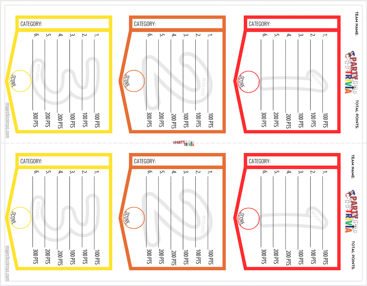 FREE Download MC Party Trivia Answer Sheet Majestic Circus