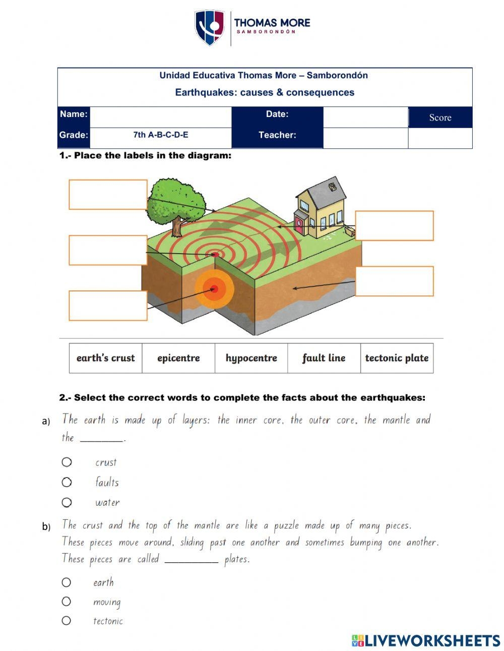 Earthquake Printable Worksheets Earthquake Printable Worksheets
