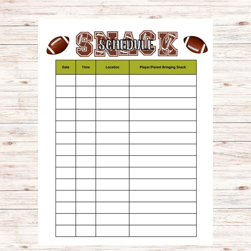 FREE Football Snack Sign Up Sheet Printable Instant Download 