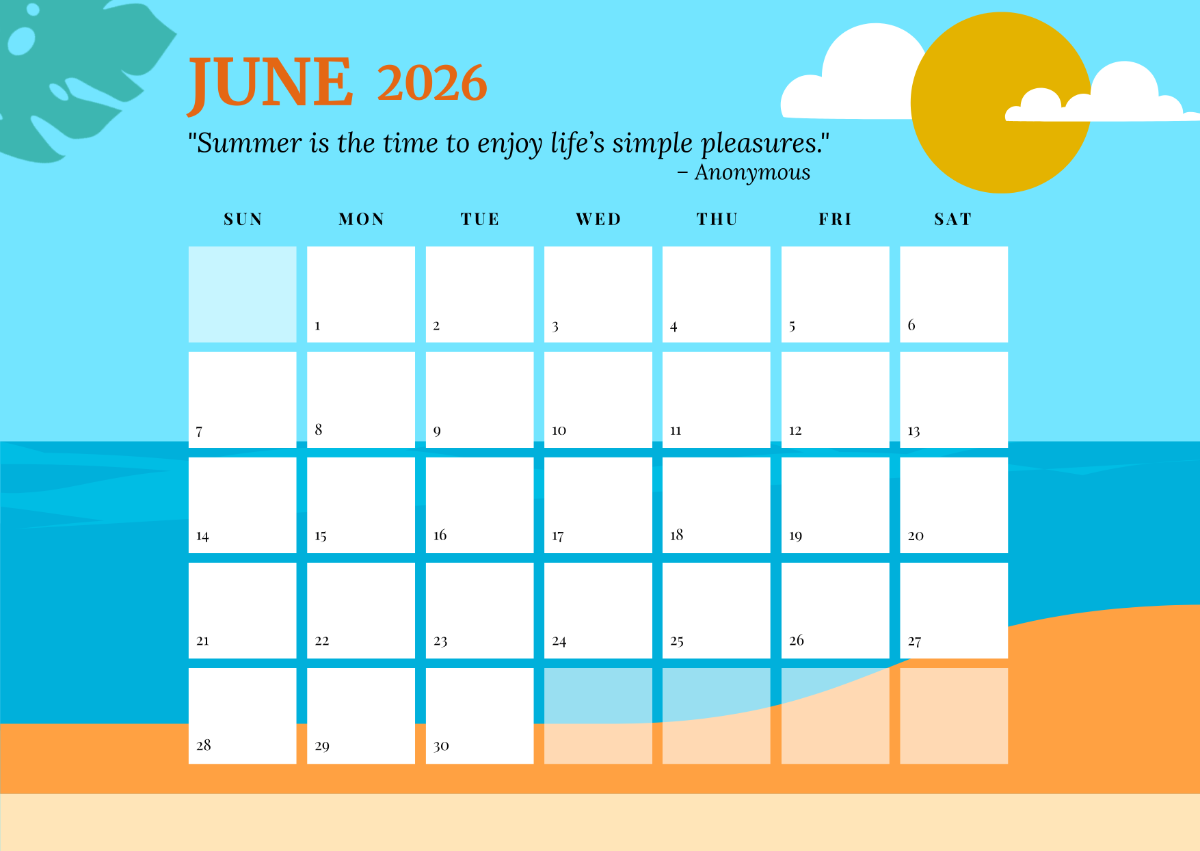 Free June 2026 Calendar With Quotes Template To Edit Online Free June 2026 Calendar With Quotes Template To Edit Online