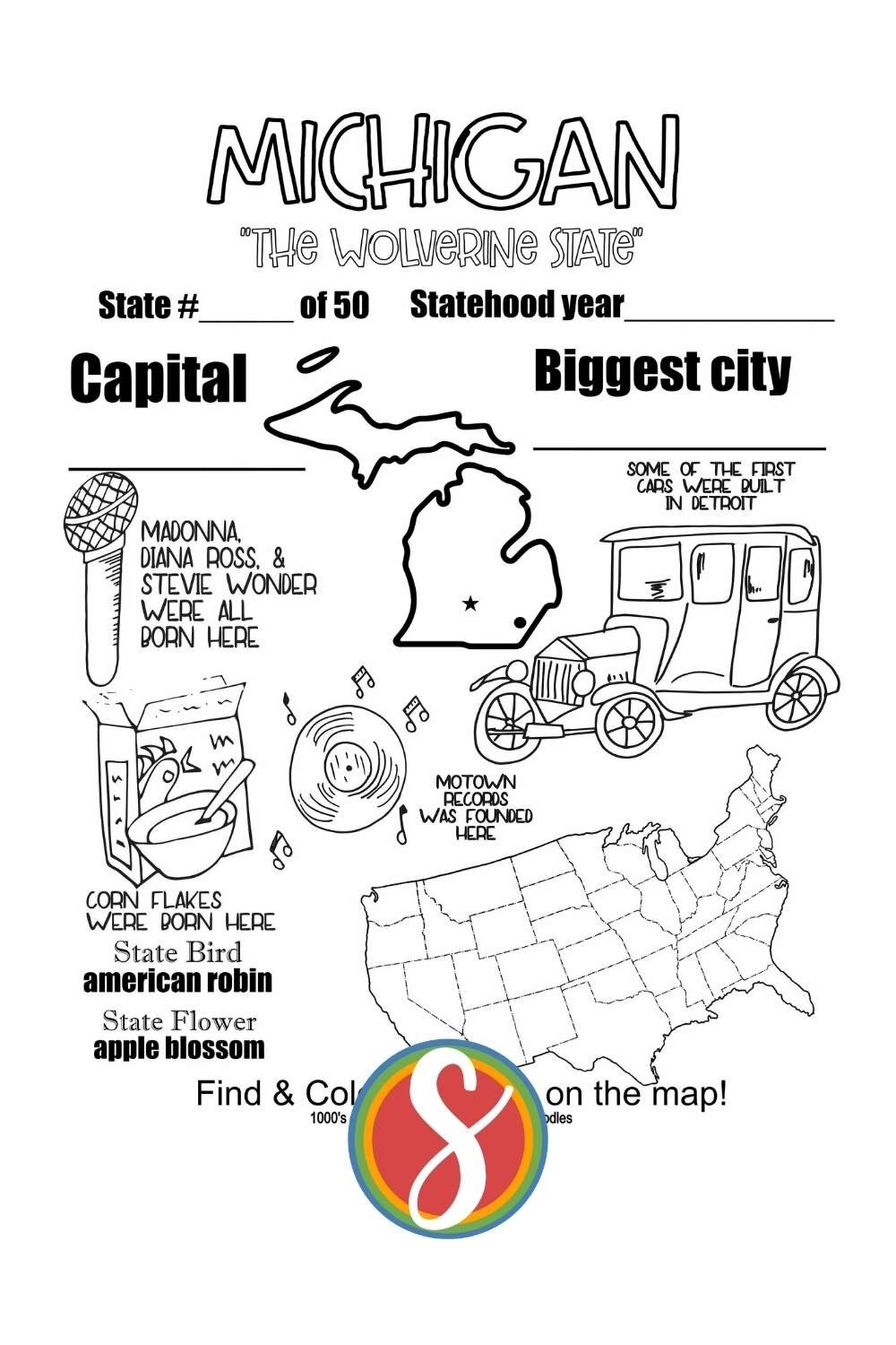 Free Michigan Coloring Pages Stevie Doodles