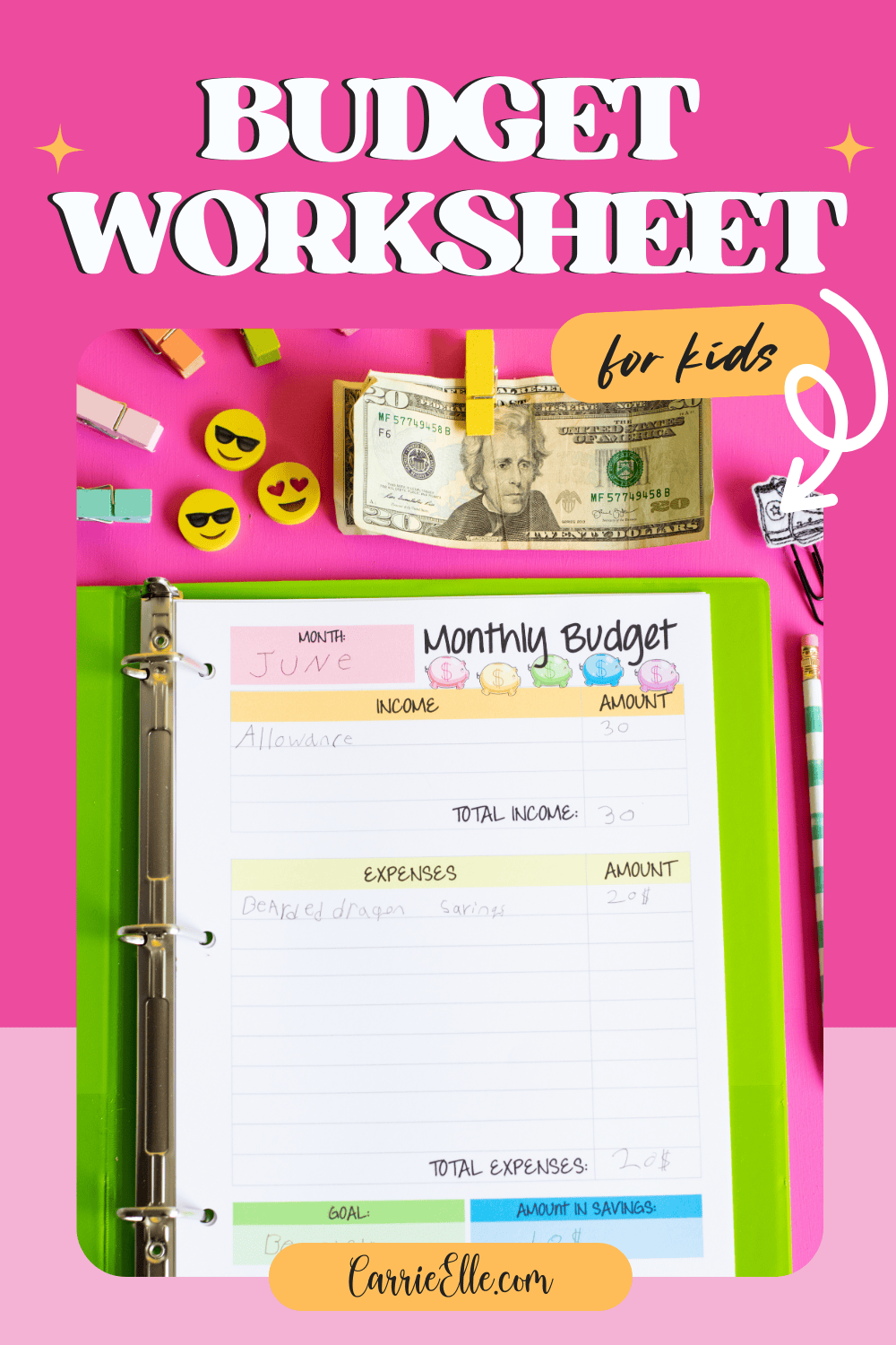 Free Monthly Budget Printable For Kids Carrie Elle