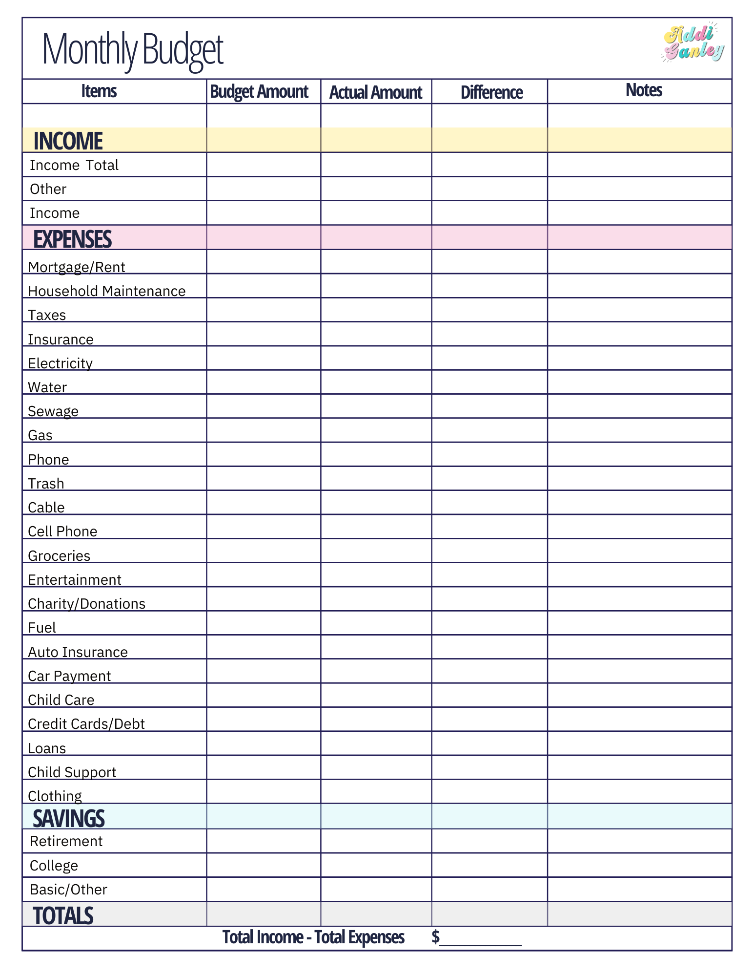 Free Monthly Budget Template Instant Download Free Monthly Budget Template Instant Download