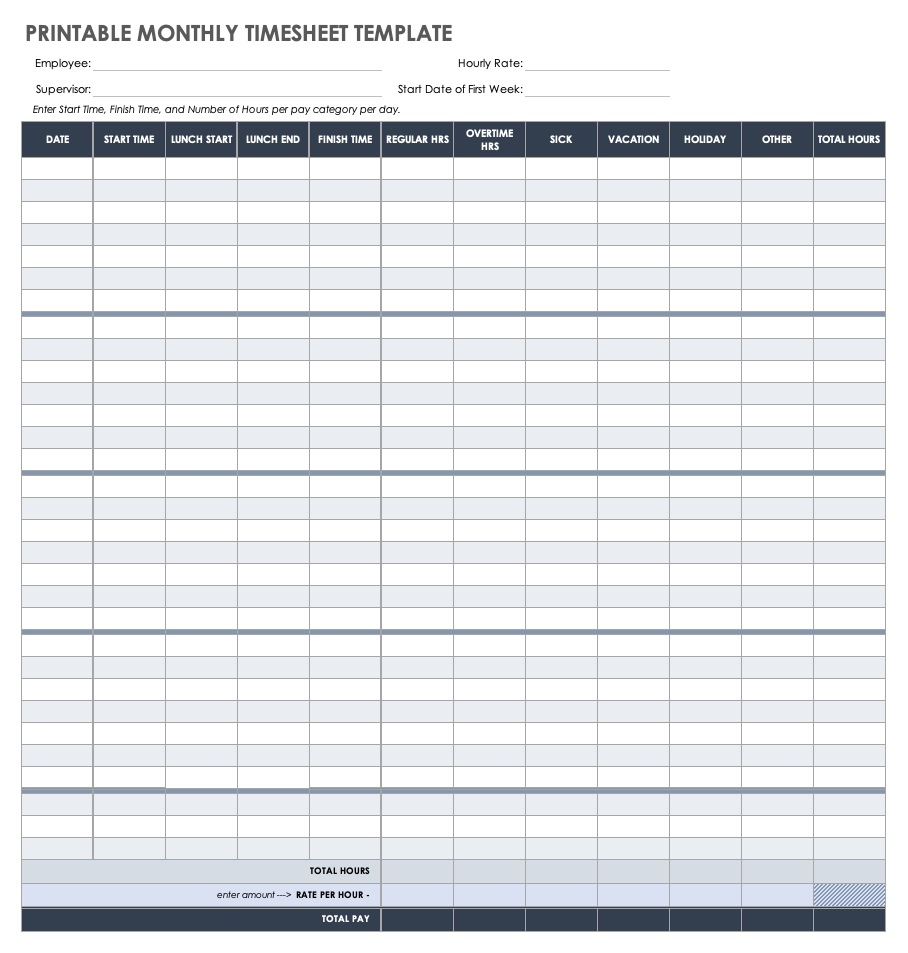 Printable Time Sheets Template