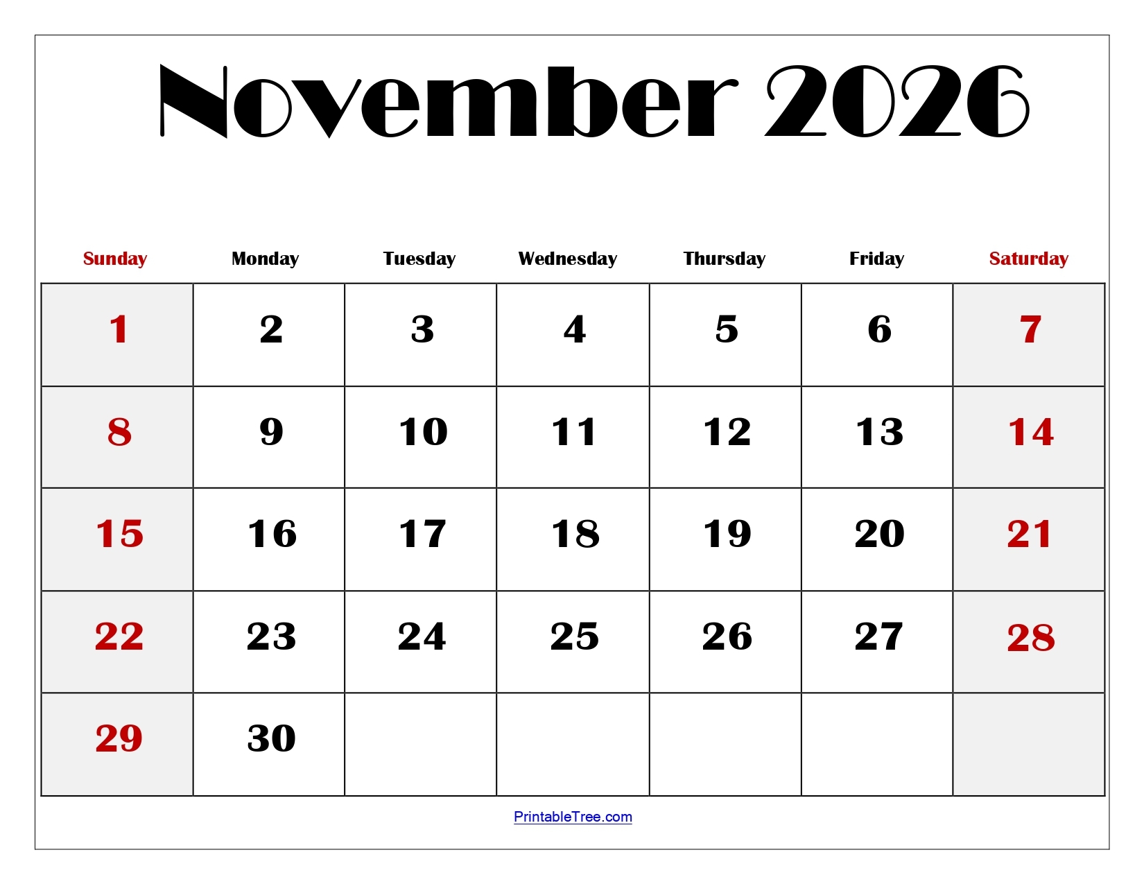 Free November 2026 Calendar Printable PDF With Holidays Templates Free November 2026 Calendar Printable PDF With Holidays Templates