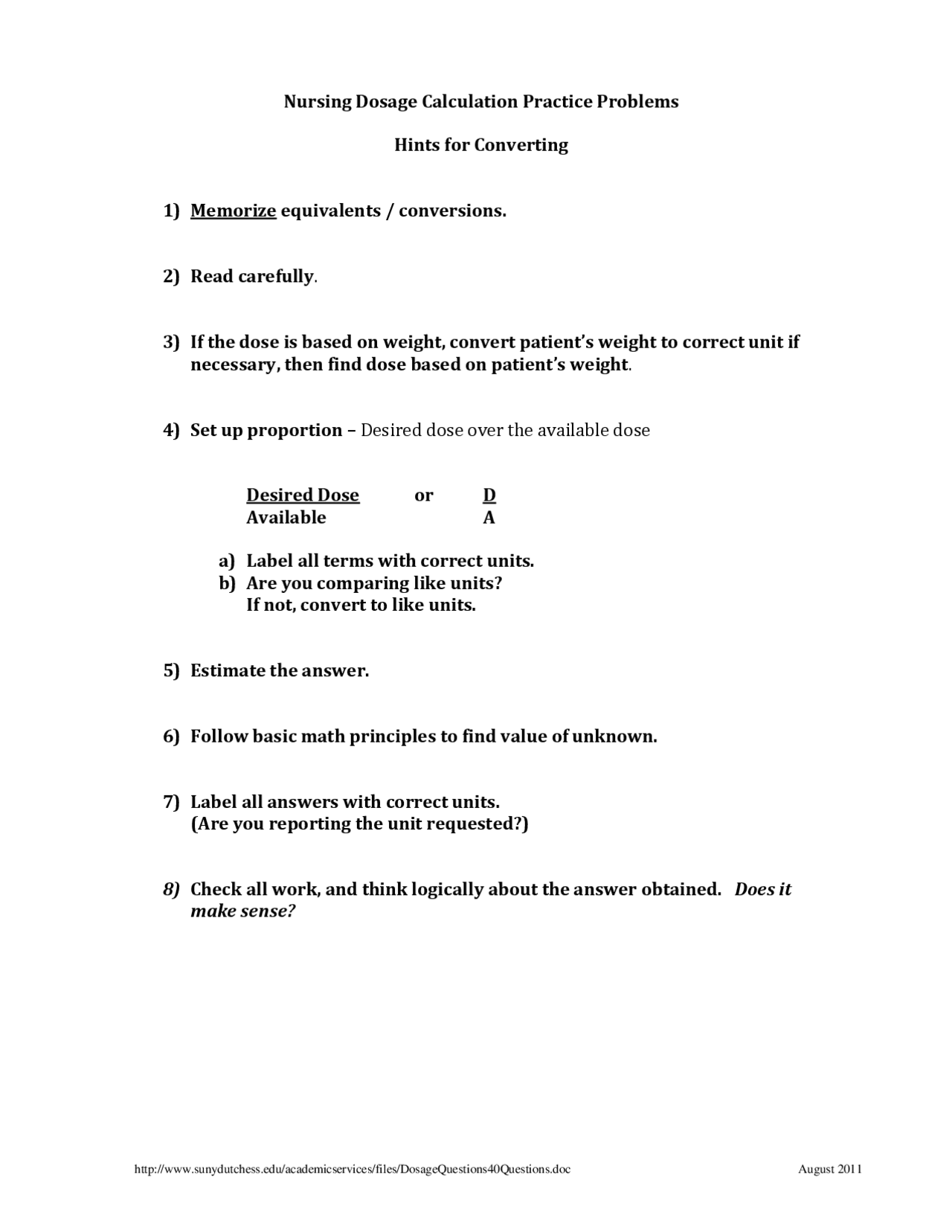 Printable Nursing Math Worksheets