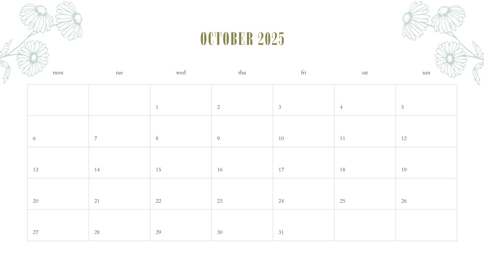 Free October 2025 Calendar Templates To Customize Canva