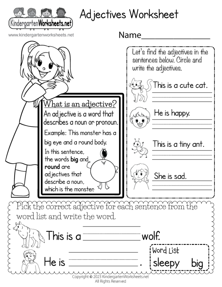 Free Printable Adjectives Worksheet