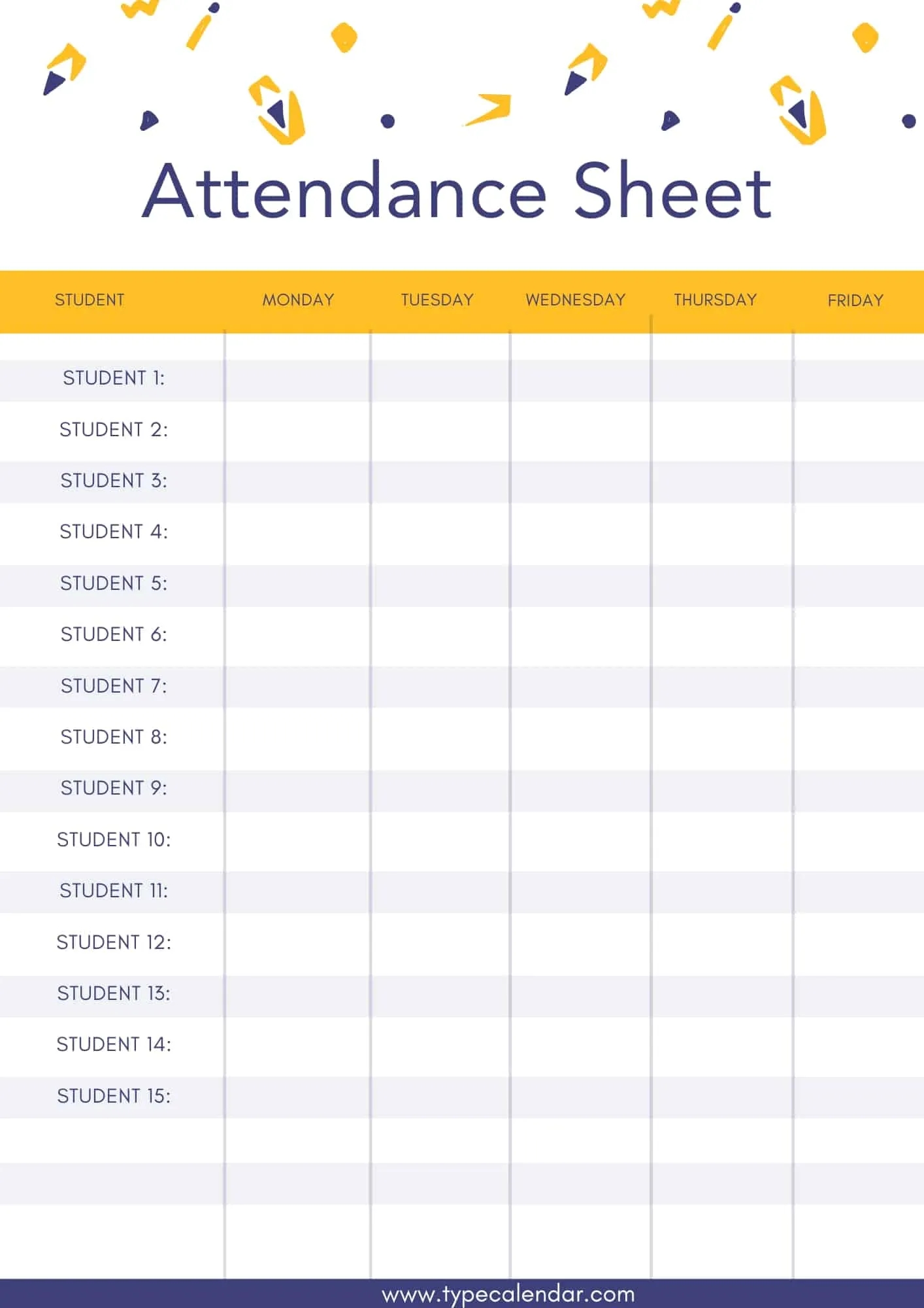 Printable Class Attendance Sheet Printable Class Attendance Sheet