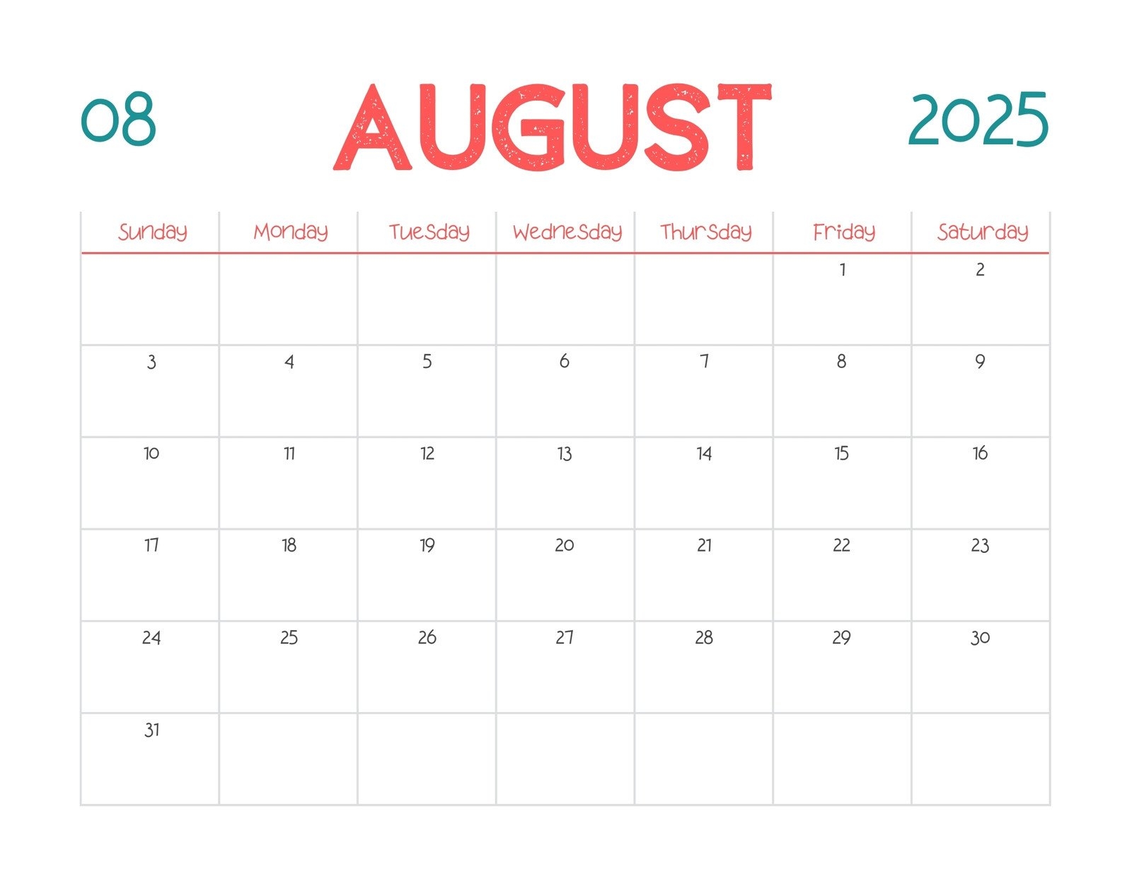 August Printable Calendar