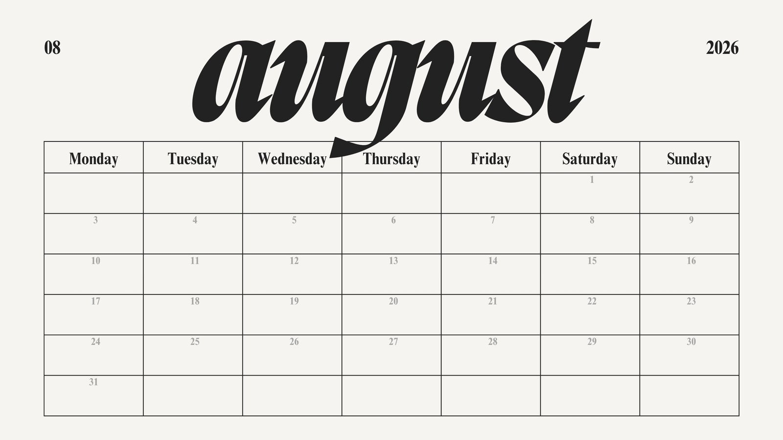 Free Printable August 2026 Calendar Templates Canva