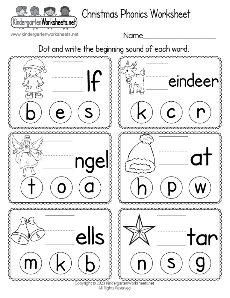 Free Printable Christmas Phonics Worksheet