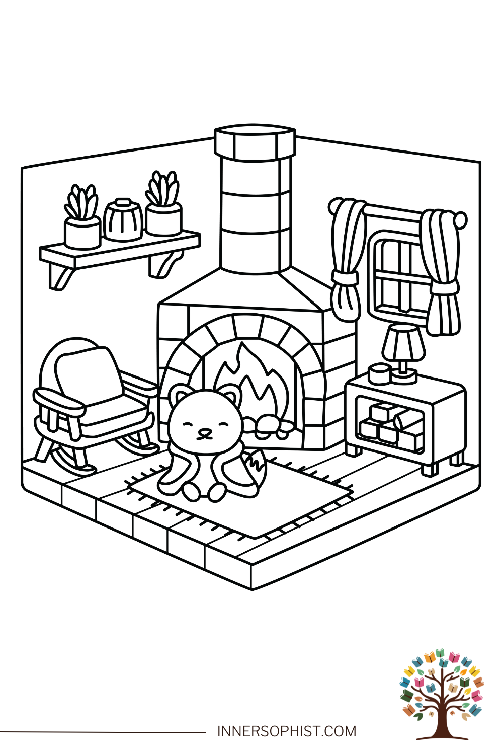 Free Printable Cozy Fireplace Coloring Page InnerSophist