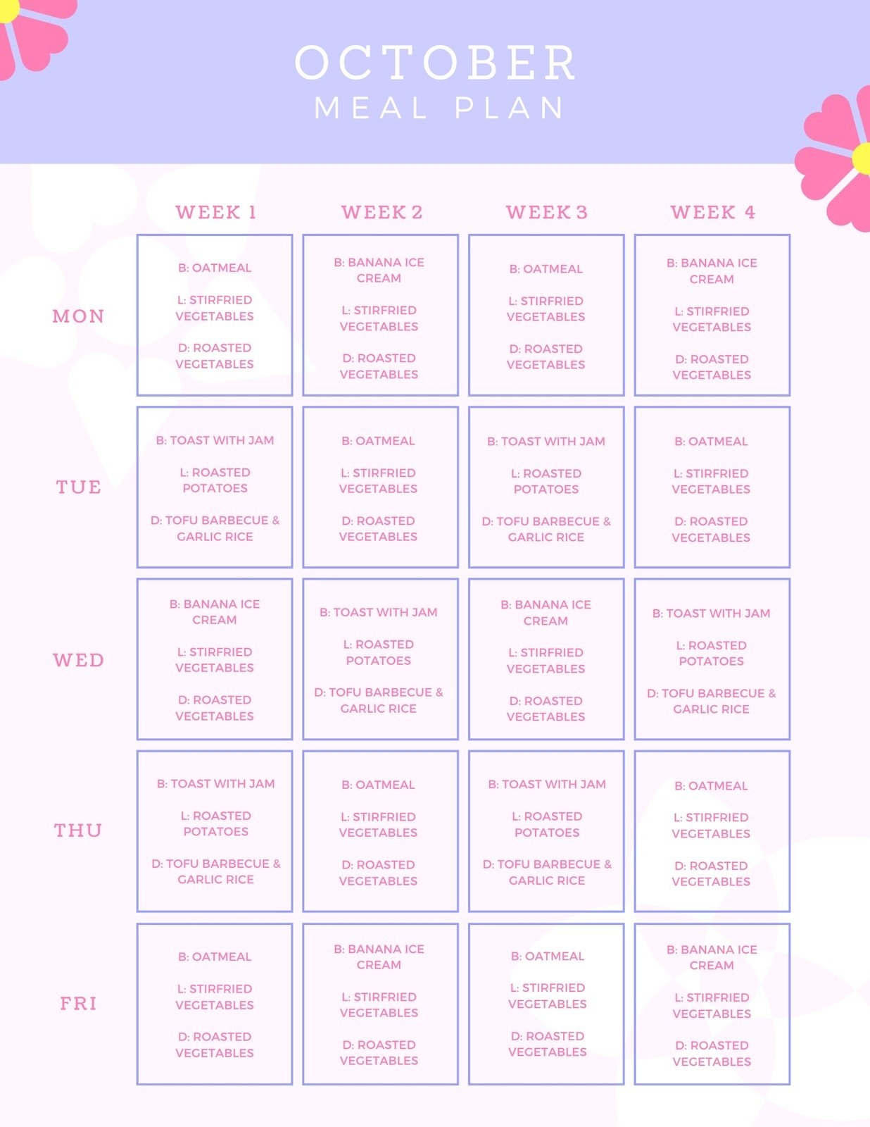 Free Printable Customizable Monthly Menu Templates Canva