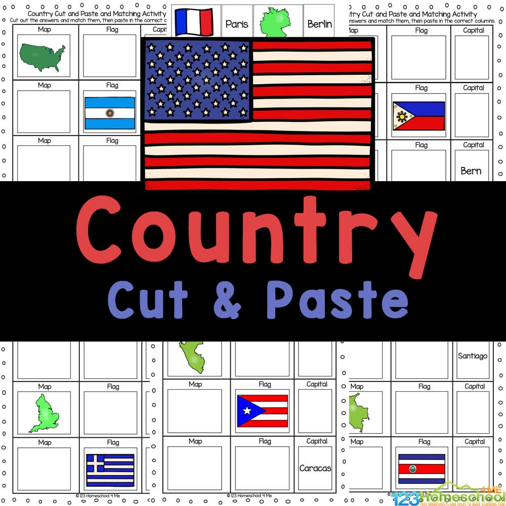 FREE Printable Cut and Paste Country Worksheets