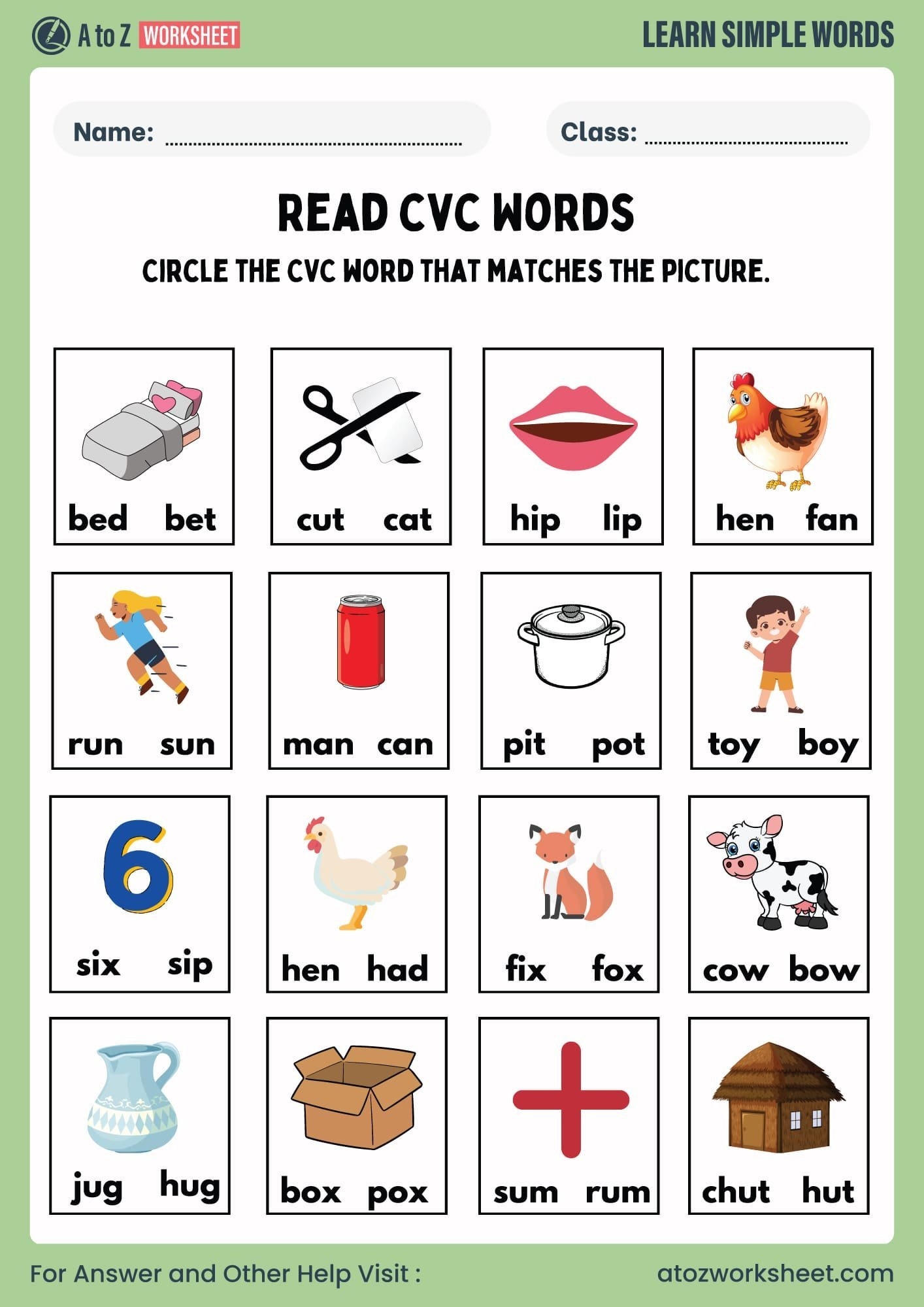 Free Printable CVC Words Worksheets For Kids PDF With Answers A To Z Worksheet