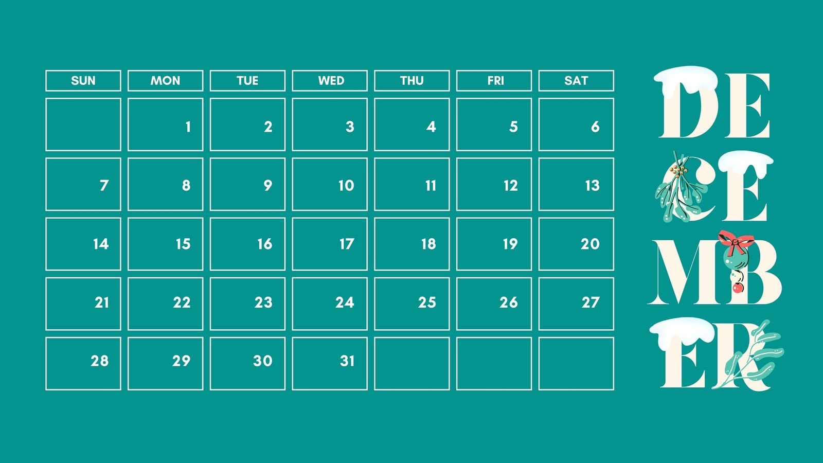 Free Printable December 2025 Calendar Templates Canva