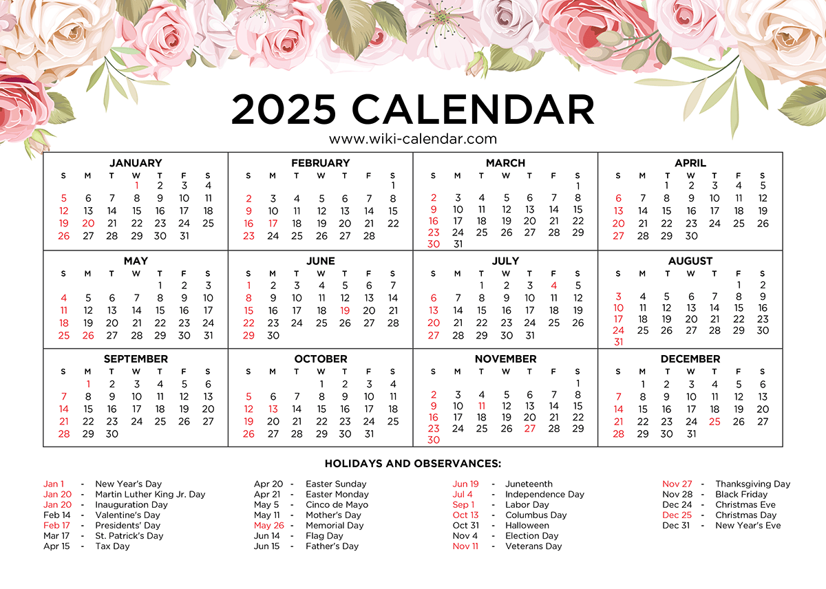 Free Printable Floral Calendar 2025 Wiki Calendar