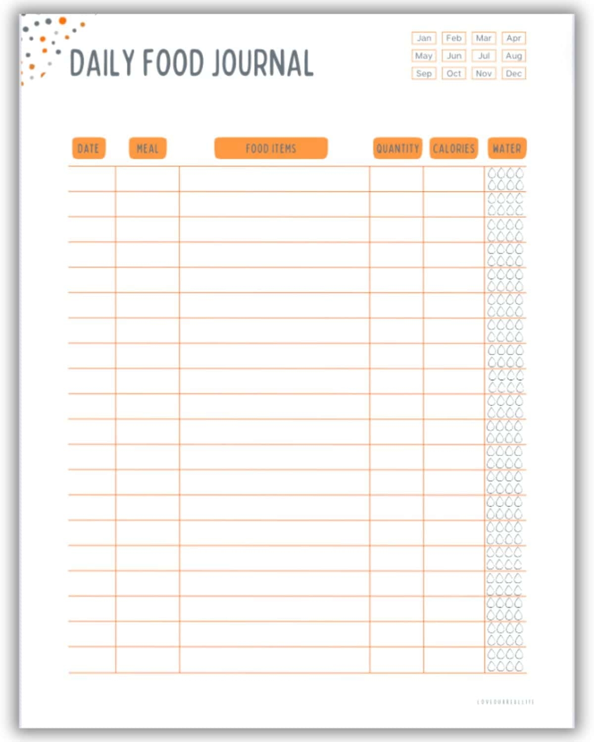 Free Printable Food Diary Sheets