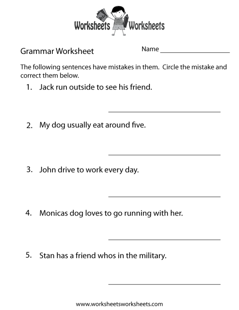 Free Printable Grammar Practice Worksheet