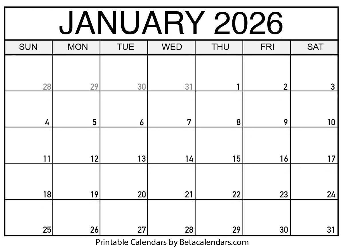 Free Printable January 2026 Calendar