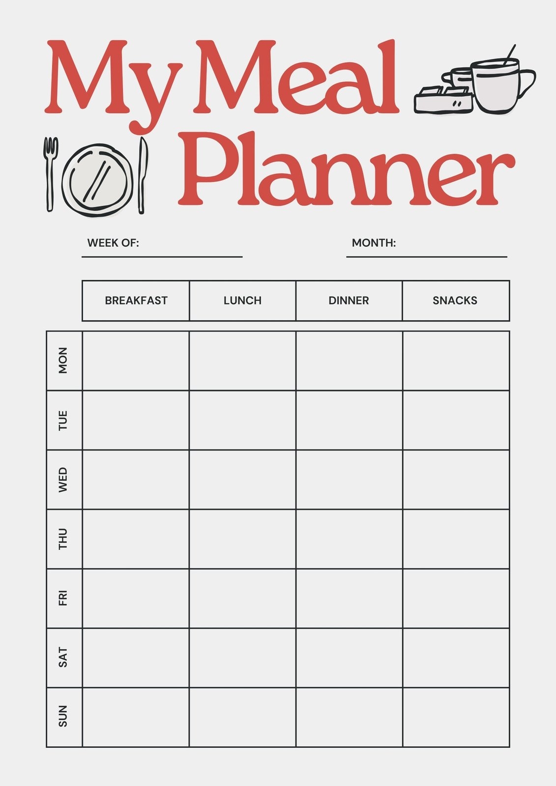Printable Meal Planning Sheet